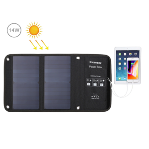 Mobil/Tablet - Solcelle oplader med 2 x USB-A 14Watt - Sort/Grå